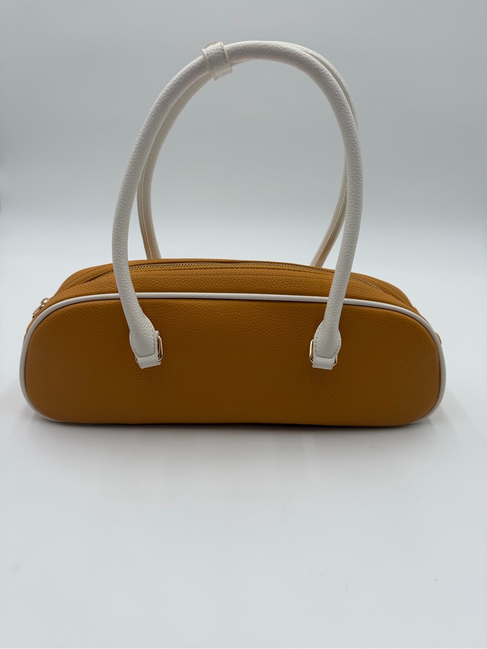 Vintage inspired mustard yellow textured leather bowling shoulder bag